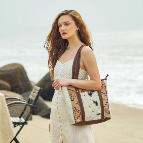 Myra Bag Handbags - Myra Bag Handmade Sculptural Tote Bag Upcycled Canvas & Cowhide Leather